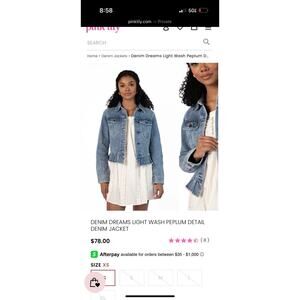 DENIM DREAMS LIGHT WASH PEPLUM DETAILDENIM JACKET (Medium) Pink Lily